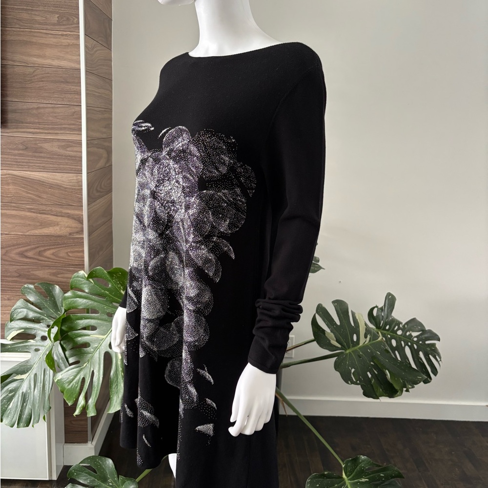 Sarah Pacini Dress Black Long Sleeve Print Black / White Authentic❤️ - Picture 3 of 6